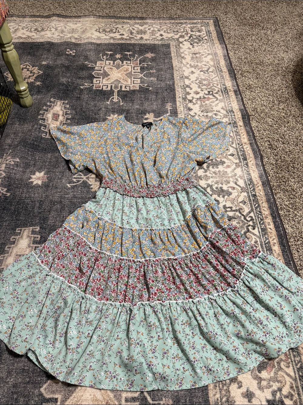 Floral Tiered Midi Dress in Mint Mix